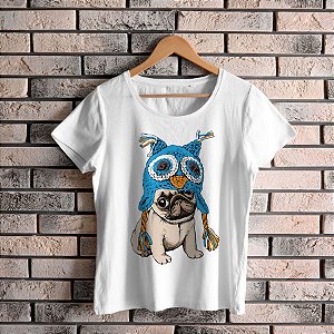 Camiseta Baby Look Cachorro Pug Coruja