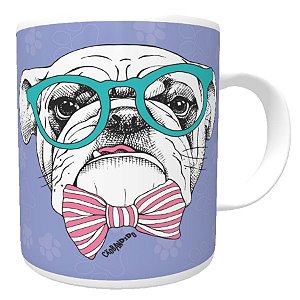 Caneca Bulldog Inglês de Óculos e Gravatinha