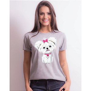 Camiseta Baby Look Maltês de Lacinho