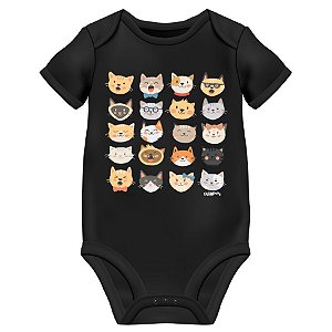 Body Bebê Cats Emoticons - Preto
