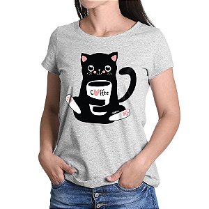 Camiseta Baby Look Gato Preto Café