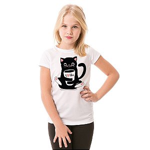 Camiseta Infantil Gato Preto Café