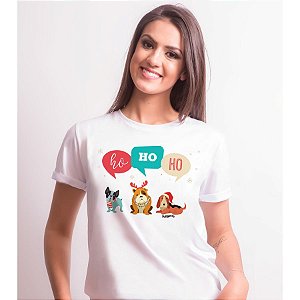 Camiseta Baby Look Cachorro Natal Ho Ho Ho