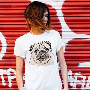 Camiseta Baby Look Pug Pintura Digital