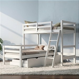 Cama Treliche Em L Com Auxiliar Solteiro Madeira