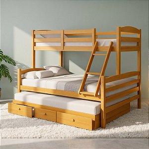 Cama Treliche Casal Casal Madeira Maciça 3 Gavetas