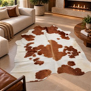 Tapete de couro Bovino 2,00x2,35 Marrom e Branco -Nobre couros