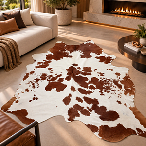 Tapete de couro Bovino 2,10x2,50 Marrom e Branco GG -Nobre couros