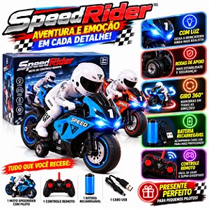 Moto Controle Remoto SpeedRider Piloto Luz Bateria USB Infantil
