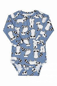 Body Manga Longa em Suedine Guaxinim Azul - Up Baby