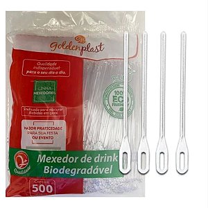 MEXEDOR DE DRINK 11 CM BIODEGRADÁVEL GOLDENPLAST COM 500 UNIDADES
