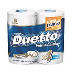 PAPEL HIGIENICO  FOLHA DUPLA DUETTO 04 ROLOS X 30 METROS