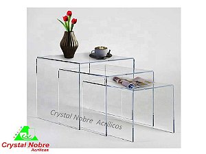 Mesa Lateral Trio Degraus em Acrílico Cristal Transparente