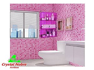 Prateleira Para Banheiro 3 Andares Acrílico Rosa Pk Transp Linha Lux Color
