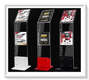 Totem Acrílico Pé Duplo C/Bolso Frontal AutoCar Cristal