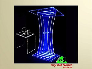 Púlpito De Acrílico Filarmônico Arqueado Com Led e Mesa Assistente
