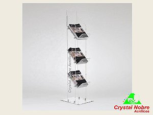 Porta Revistas De Chão Em Acrílico Com 3 Divisórias