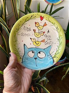 Prato Nada como a casa da gente - gato e passarinhos