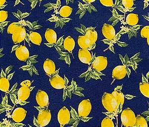 Tecido para Patchwork Limão Siciliano fd. Azul Marinho (0,50m x 1,50m)