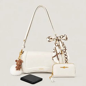 Bolsa Baguete Feminina Laço Urso Couro Pu Transversal Casual