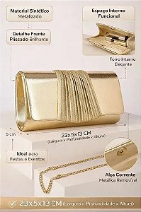 Bolsa Clutch Festa Feminina Pequena Metalizada Dourada Prata Dourado