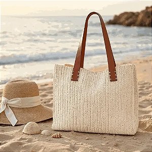 Bolsa Feminina Grande Trançada Praia Ombro Casual Elegante