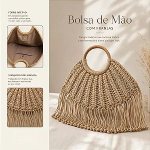 Bolsa Feminina De Palha Com Franjas Alça Redonda Grande Moda Marrom-escuro Liso