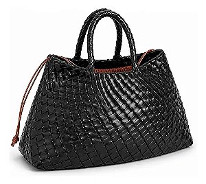 Bolsa Feminina Grande Trançada Ombro Tote Couro Sintético