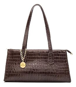 Bolsa Feminina Couro Legítimo Croco Preta Ombro Baguete
