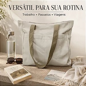 Bolsa Feminina Tote Lona Grande Zíper Trabalho Escola Viagem