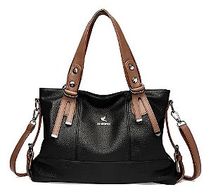 Bolsa Feminina Grande Capacidade De Couro Transversal Preta