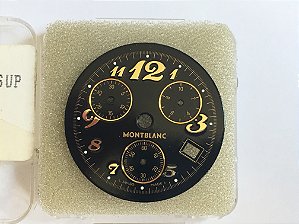 MOSTRADOR PRETO E DOURADO ORIGINAL DO RELÓGIO MONTBLANC MEISTERSTÜCK STAR QUARTZO CRONÓGRAFO 36mm
