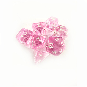 Dados RPG: Translucido Rosa e Branco Central Dice