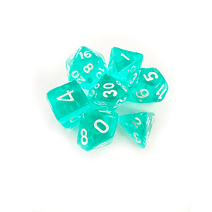 Dados RPG: Translucido Ciano e Branco Central Dice