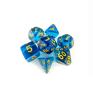 Dados RPG: Translucido Azul e Dourado Central Dice