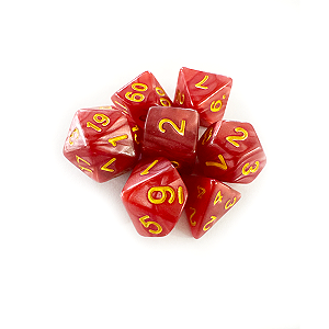 Dados RPG: Perolado Vermelho e Dourado Central Dice