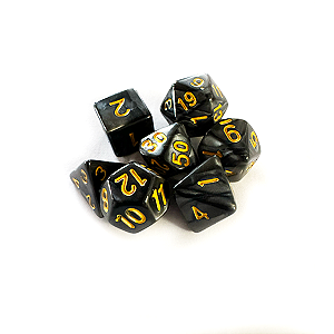 Dados RPG: Perolado Preto e Dourado Central Dice