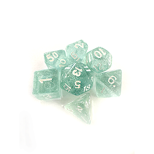Dados RPG: Glitter Ciano e Branco Central Dice
