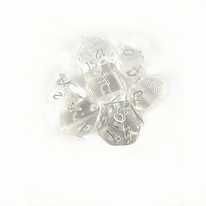 Dados RPG: Translucido Transparente e Branco Central Dice