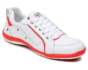 Sapatênis Masculino Couro Branco e Vermelho ClaCle Sapatênis Masculino Couro Branco e Vermelho ClaCle