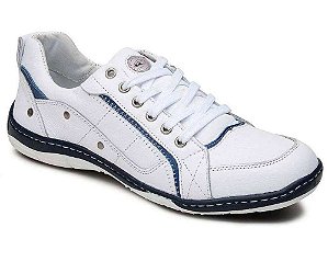 Sapatênis Masculino Couro Branco e Azul ClaCle Sapatênis Masculino Couro Branco e Azul ClaCle