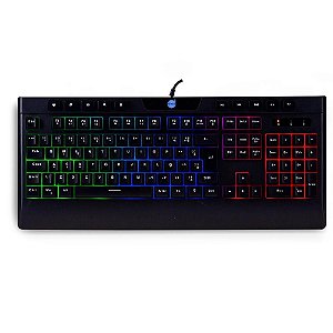 Teclado Gamer DAZZ Ballistic Cinetic com Suporte de Pulso, LED Rainbow, USB 2.0, Anti-Ghosting, ABNT2, Preto - 62000042