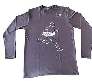Camiseta Mania de Corrida Marrom Café Manga Longa em Poliamida