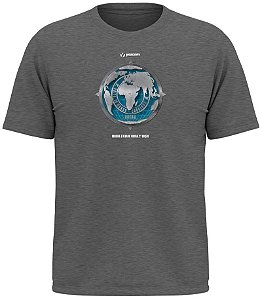 Camiseta Volta ao Mundo Correndo Cinza em Poliamida