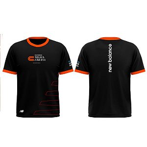 Camiseta New Balance Milha Urbana Preta e Laranja em Poliamida