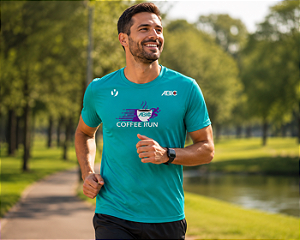 Camiseta Coffee Run Verde Turquesa em Poliéster
