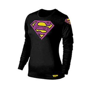 Camiseta Manga Longa Supergirl Preta em Poliéster