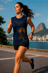 Camiseta Regata Mulher Maravilha Summer Edition Azul Marinho e Dourado