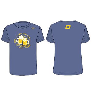 Camiseta EU CORRO PRA BEBER CERVEJA Azul Jeans em Poliamida - Tecido Premium