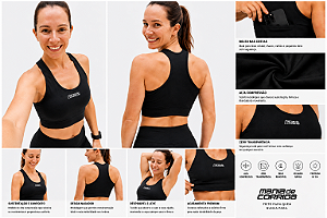 Top de Compressão PRETO Feminino para Corrida com Bolso | Mania de Corrida (Zero Transparência)